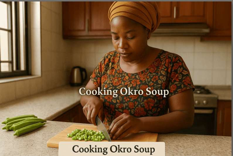 Nigerian Woman Teaching Us How To Prepare Okro Soup In Her Kitchen