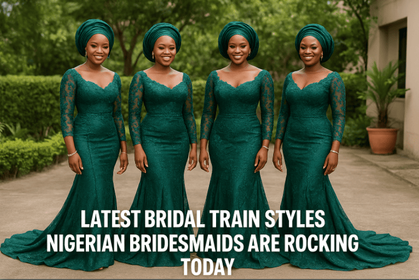 Pictures of Latest Bridal Train Styles Nigerian Bridesmaids Are Rocking Today.