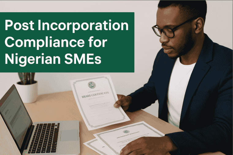 Photo of a man seated in office examining Post Incorporation requirements in Nigeria